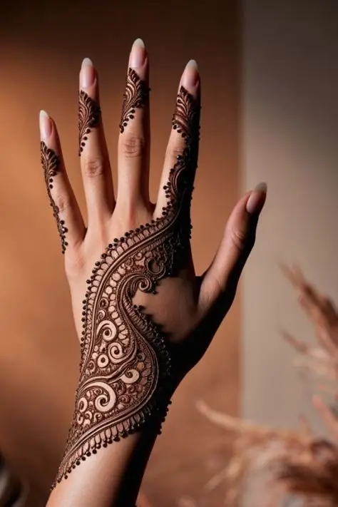 back hand mehndi design aesthetic