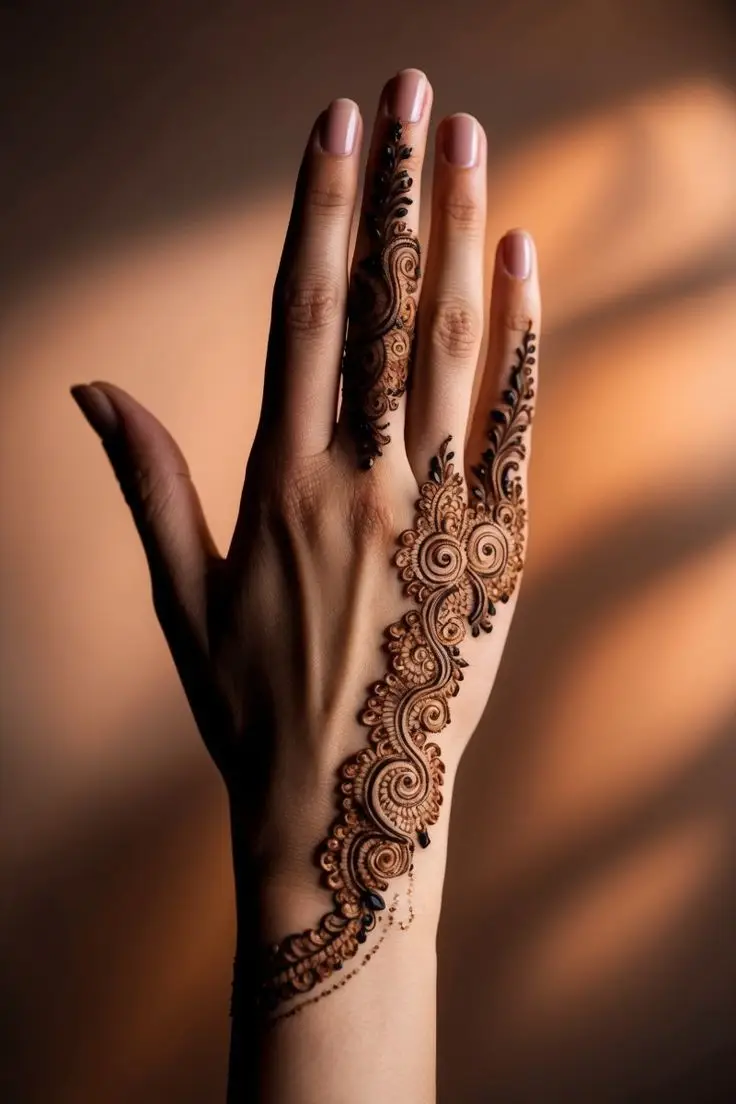 back hand mehndi design aesthetic