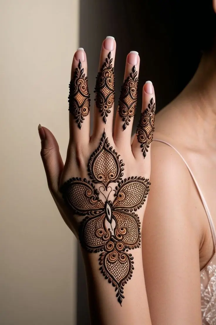stylish back hand mehndi design for girls