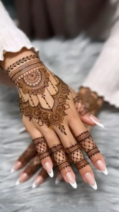stylish back hand mehndi designs chain design