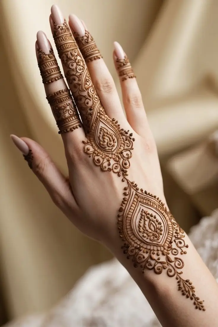 bail back hand mehndi design