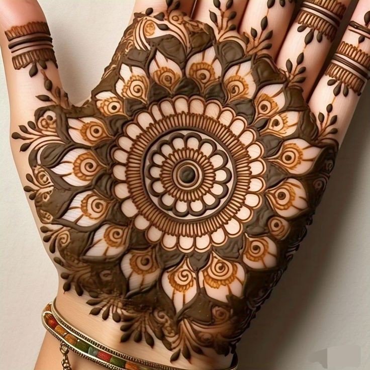 front hand simple mehndi design circle easy and beautiful