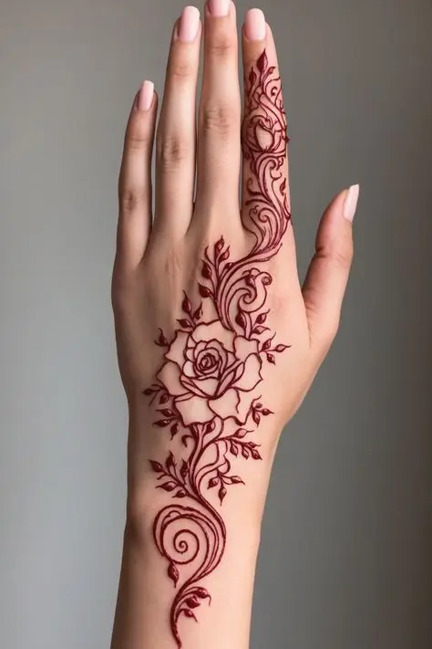 rose back hand mehndi design