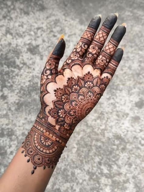 simple full hand mehndi design front and back