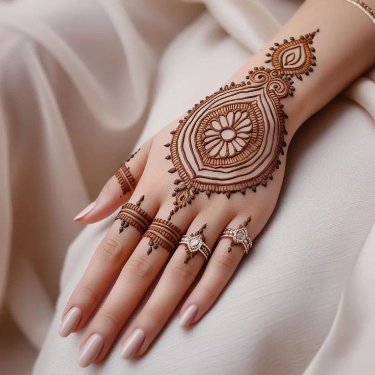 simple mehndi design photo circle front hand