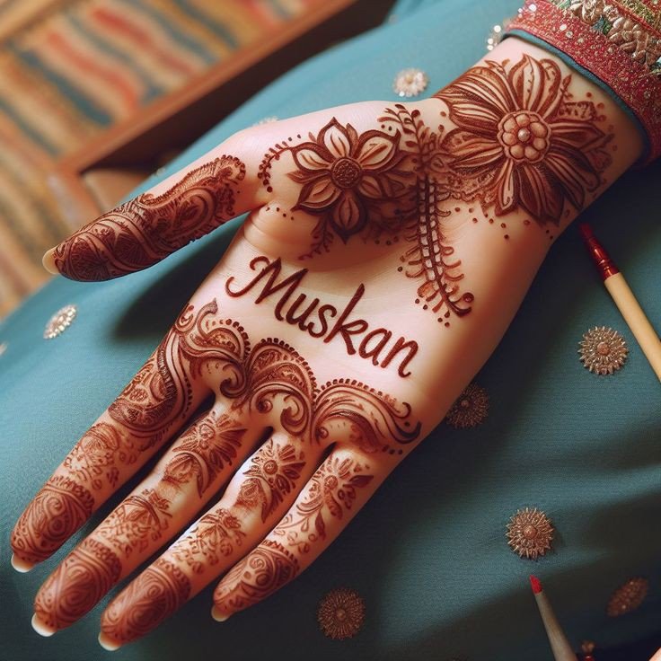 simple royal front hand mehndi design full hand
