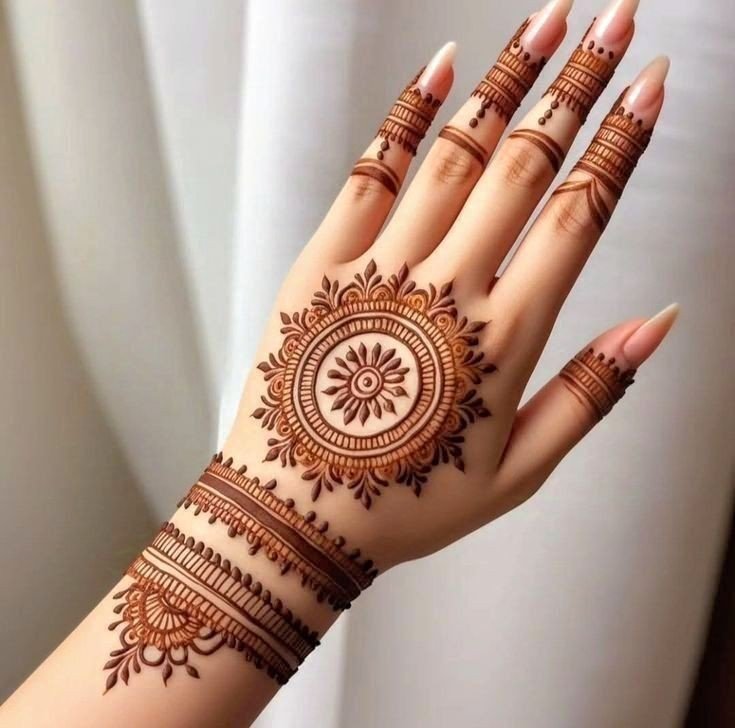 stylish back hand mehndi design bridal