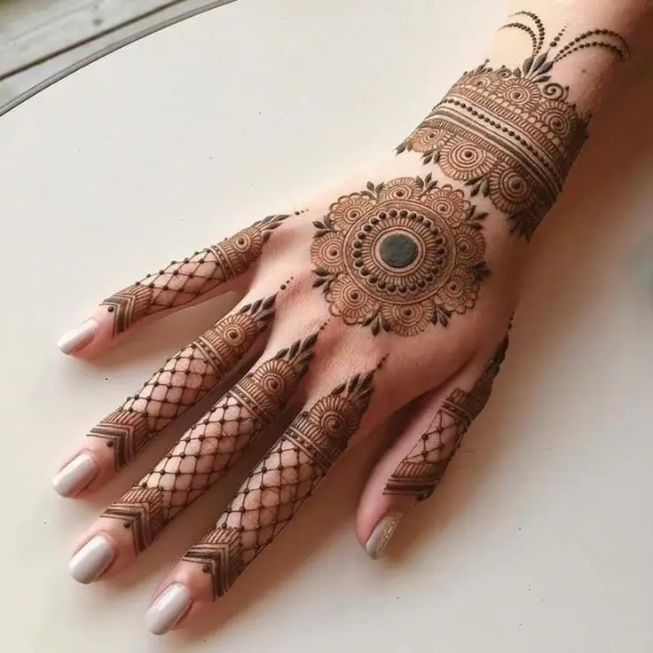 stylish back hand mehndi design bridal
