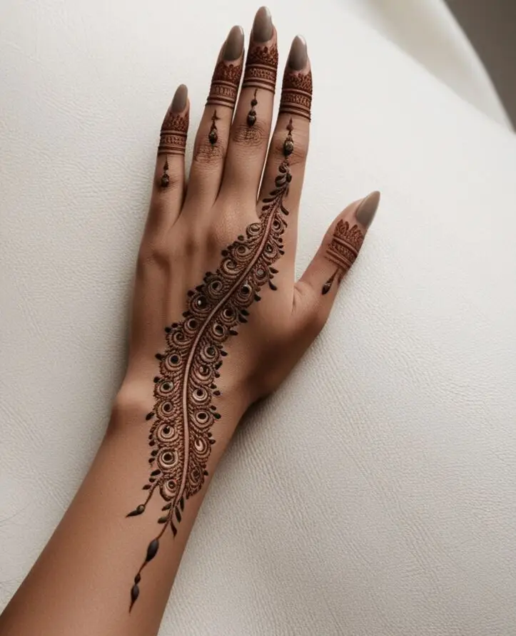 stylish back hand mehndi designs chain design